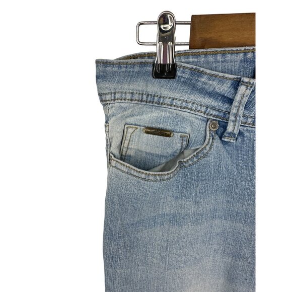 Jordache Light Wash Distressed Denim Jeans Bootcut High Rise Worn Hem Size 12 - Picture 2 of 14